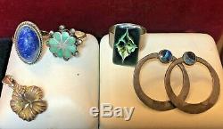 Vintage Estate Sterling Silver Lot 3 Rings Zuni Turquoise Southwestern Earrings