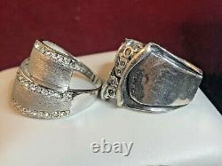 Vintage Estate Sterling Silver Lot 4 Rings Earrings Pin Smokey Topaz