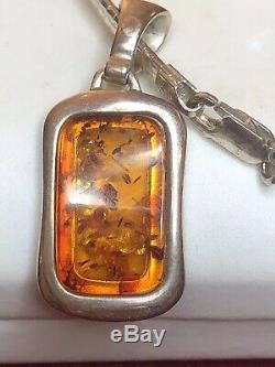 Vintage Estate Sterling Silver Lot Amber Earrings Drop Pendant Ring Chain 17