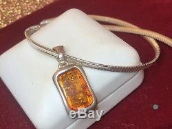 Vintage Estate Sterling Silver Lot Amber Earrings Drop Pendant Ring Chain 17