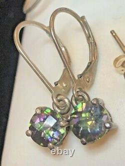 Vintage Estate Sterling Silver Lot Earrings Gemstones Topaz Mystic Topaz Quartz