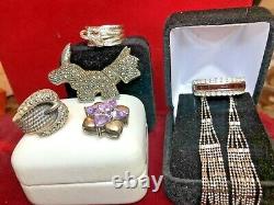 Vintage Estate Sterling Silver Lot Jewelry Rings Earrings Pins Pendant Pandora