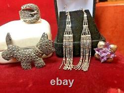 Vintage Estate Sterling Silver Lot Jewelry Rings Earrings Pins Pendant Pandora
