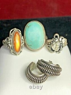 Vintage Estate Sterling Silver Lot Southwestern Rings Earrings Turquoise