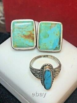 Vintage Estate Sterling Silver Lot Southwestern Turquoise Earrings Ring