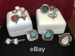 Vintage Estate Sterling Silver Lot Turquoise Earrings Opal Moonstone Pendant