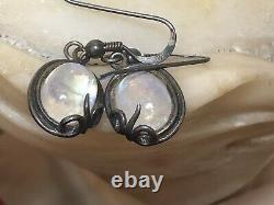 Vintage Estate Sterling Silver Moonstone Earrings Gemstone French Wire