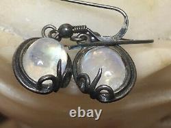 Vintage Estate Sterling Silver Moonstone Earrings Gemstone French Wire