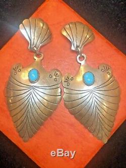 Vintage Estate Sterling Silver Native American Earrings Turquoise Signed P