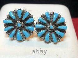 Vintage Estate Sterling Silver Native American Turquoise Earrings Petite Point