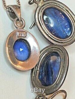 Vintage Estate Sterling Silver Natural Blue Sapphire Earrings Wire Necklace Set
