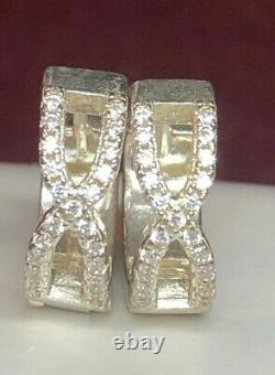Vintage Estate Sterling Silver Natural Diamond Earrings Huggies Signed Bsi Hoops