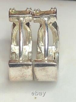Vintage Estate Sterling Silver Natural Diamond Earrings Huggies Signed Bsi Hoops