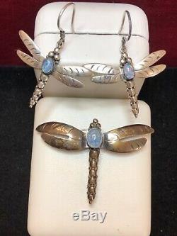 Vintage Estate Sterling Silver Opal Butterfly Earrings & Pendant Or Pin Set