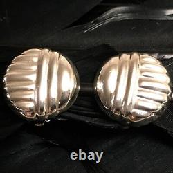 Vintage Estate Sterling Silver Ribbed Circle Design Design Clip On Earrings 7/8