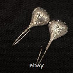 Vintage Estate Sterling Silver Tear Drop Hand Carved Dangle Earrings 2 X 13/16