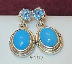 Vintage Estate Sterling Silver Turquoise Blue Topaz Earrings Signed Nf Thailand