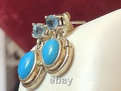 Vintage Estate Sterling Silver Turquoise Blue Topaz Earrings Signed Nf Thailand
