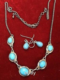 Vintage Estate Sterling Silver Turquoise Necklace Signed Nf Earrings Gemstone