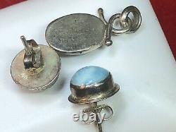 Vintage Estate Sterling Silvr Larimar Earrings Studs & Pendant Gemstone