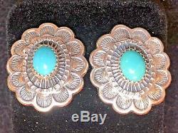 Vintage Estate Sterling Turquoise Earrings Native American Sleeping Beauty