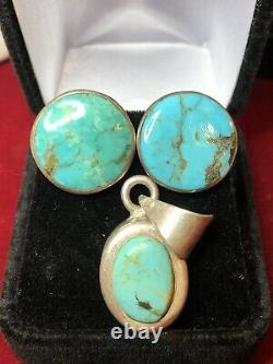 Vintage Estate Sterling Turquoise Pendant Signed Ati Earrings Southwest Mexico