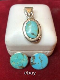 Vintage Estate Sterling Turquoise Pendant Signed Ati Earrings Southwest Mexico