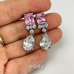 Vintage FARRAH FAWCETT Dangle Earrings Sterling Silver Marked 925 Pink and Clear