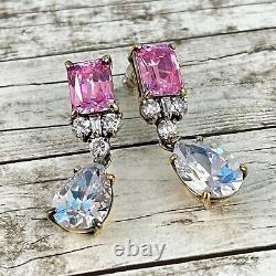 Vintage FARRAH FAWCETT Dangle Earrings Sterling Silver Marked 925 Pink and Clear