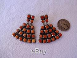 Vintage FEDERICO JIMENEZ Sterling 925 Orange Spiny Oyster Shell Cluster EARRINGS
