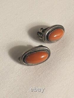 Vintage FRANK PATANIA Thunderbird Shop CORAL Sterling Silver CLIP ON EARRINGS