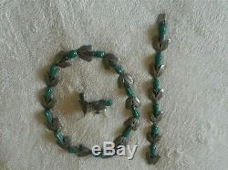 Vintage F. Pichardo Taxco Sterling chocker necklace, bracelet and earrings Jade