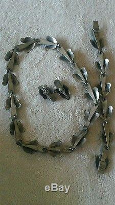 Vintage F. Pichardo Taxco Sterling chocker necklace, bracelet and earrings Jade
