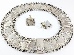 Vintage Far Fan Mexican Sterling Silver Modernist Necklace & Earrings