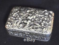 Vintage Fine Heavy Repousse Sterling Silver Stamp Box Earring Box 75.3 g