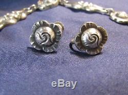 Vintage Georg Jensen #10 Flower Link Sterling 925 Silver Necklace & Earrings