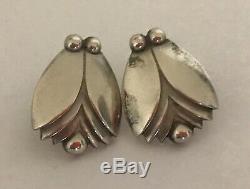 Vintage Georg Jensen Art Deco Stylized Flower Bud Earrings 925 Sterling Pierced