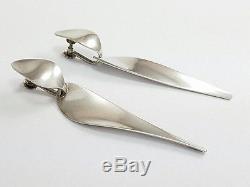 Vintage Georg Jensen Denmark Long Sterling Silver Modernist Screw-back Earrings