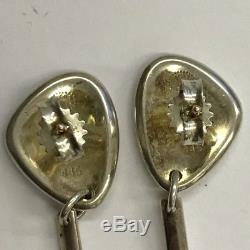 Vintage Georg Jensen Pebble Design No. 445 Sterling Silver Drop Earrings 5.8cm