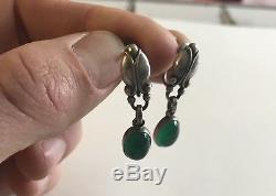 Vintage Georg Jensen Sterling Silver & Green Agate Earrings