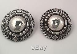 Vintage Georg Jensen Sterling Silver Round Clip On Earrings Denmark 85
