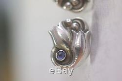 Vintage Georg Jensen Sterling Silver & Sapphire Earrings in its Original Box