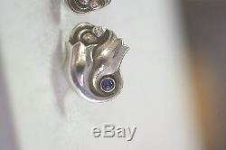 Vintage Georg Jensen Sterling Silver & Sapphire Earrings in its Original Box