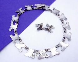 Vintage Gerardo Lopez Taxco Mexican Sterling Silver Necklace Earrings 20720