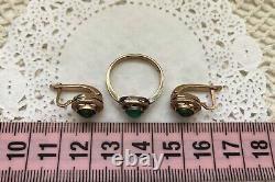 Vintage Gilt Sterling Silver 925 Set Women Jewelry Ring Stud Earrings Jade S 8