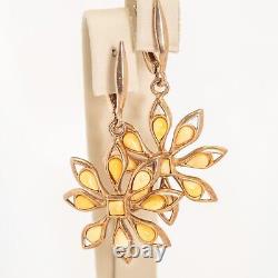 Vintage Gold Gilt Sterling Silver & Petrified Bone Flower Earrings