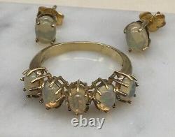 Vintage Gold Over Sterling Opal Ring & Matching Earrings