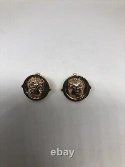 Vintage Golden Cameo Earrings 925 Sterling Silver Button Intaglio