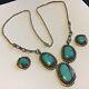 Vintage Good Signed Sterling Silver Navajo Turquoise Necklace Earrings