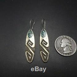 Vintage HOPI Sterling Silver OVERLAY & TURQUOISE Chip Inlay EARRINGS Pierced